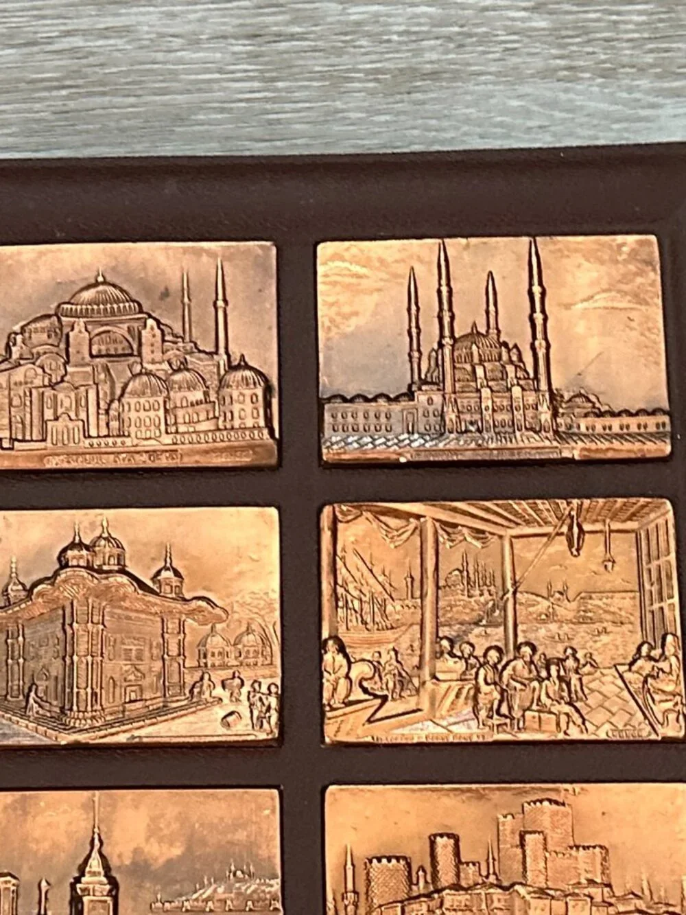 Vintage Leather Scrapbook Photo Album w Copper Plat4es of Scenes of Istanbul etc